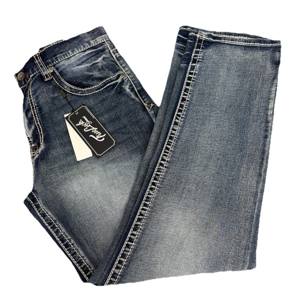 True Luck Men's Classic Stretch Straight Fit Blue Jeans Size 36x32 new
